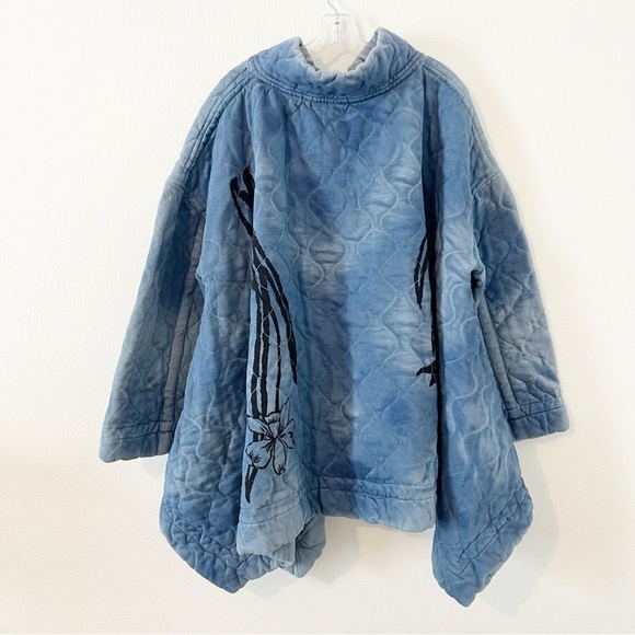 NWT Free People Annie Quilted Sweatshirt Jacket Floral Screen Print Denim Medium - Picture 7 of 9